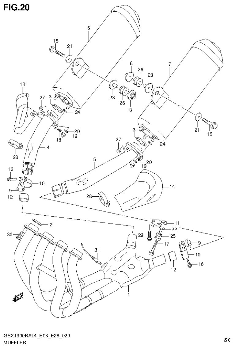 Suzuki GSX1300RAL4_E03_E28(9900B-30900) MUFFLER (GSX1300RAL4 E33) parts diagram