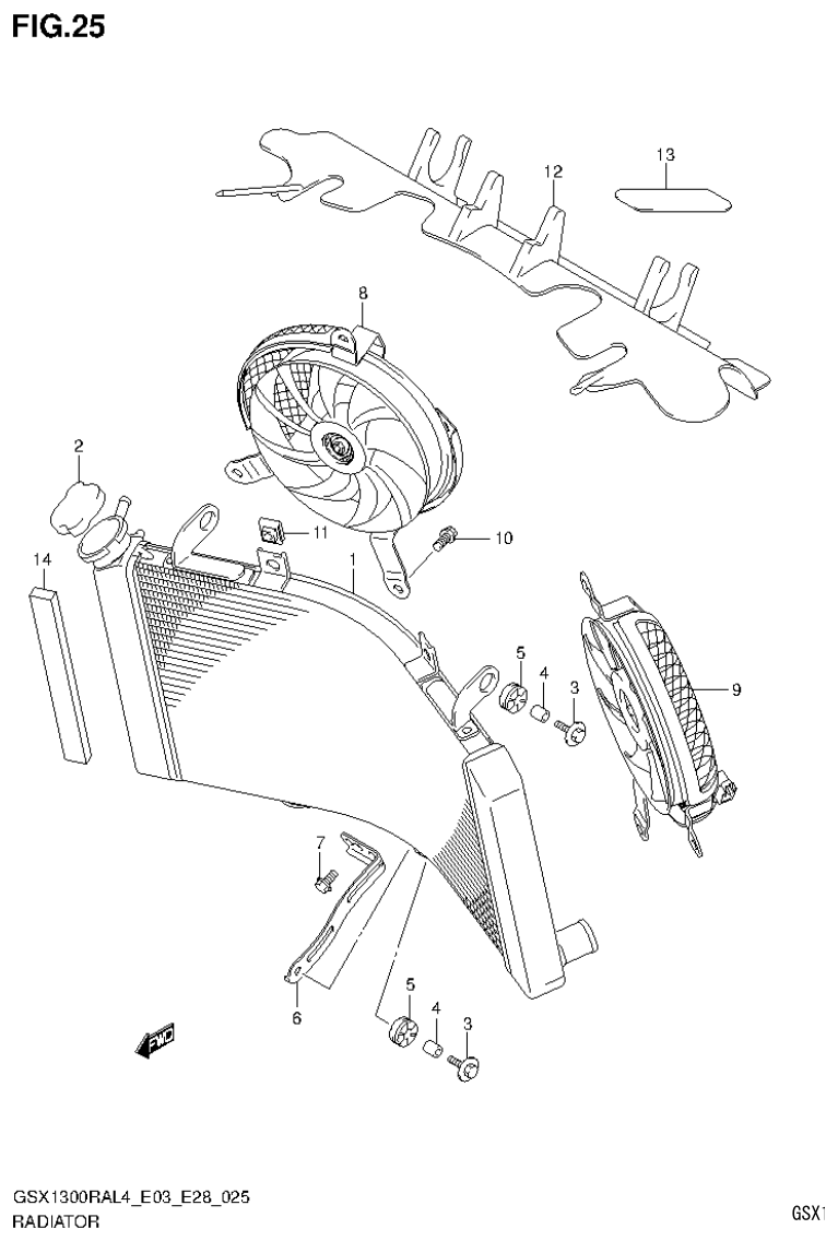 Suzuki GSX1300RAL4_E03_E28(9900B-30900) RADIATOR (GSX1300RAL4 E28) parts diagram