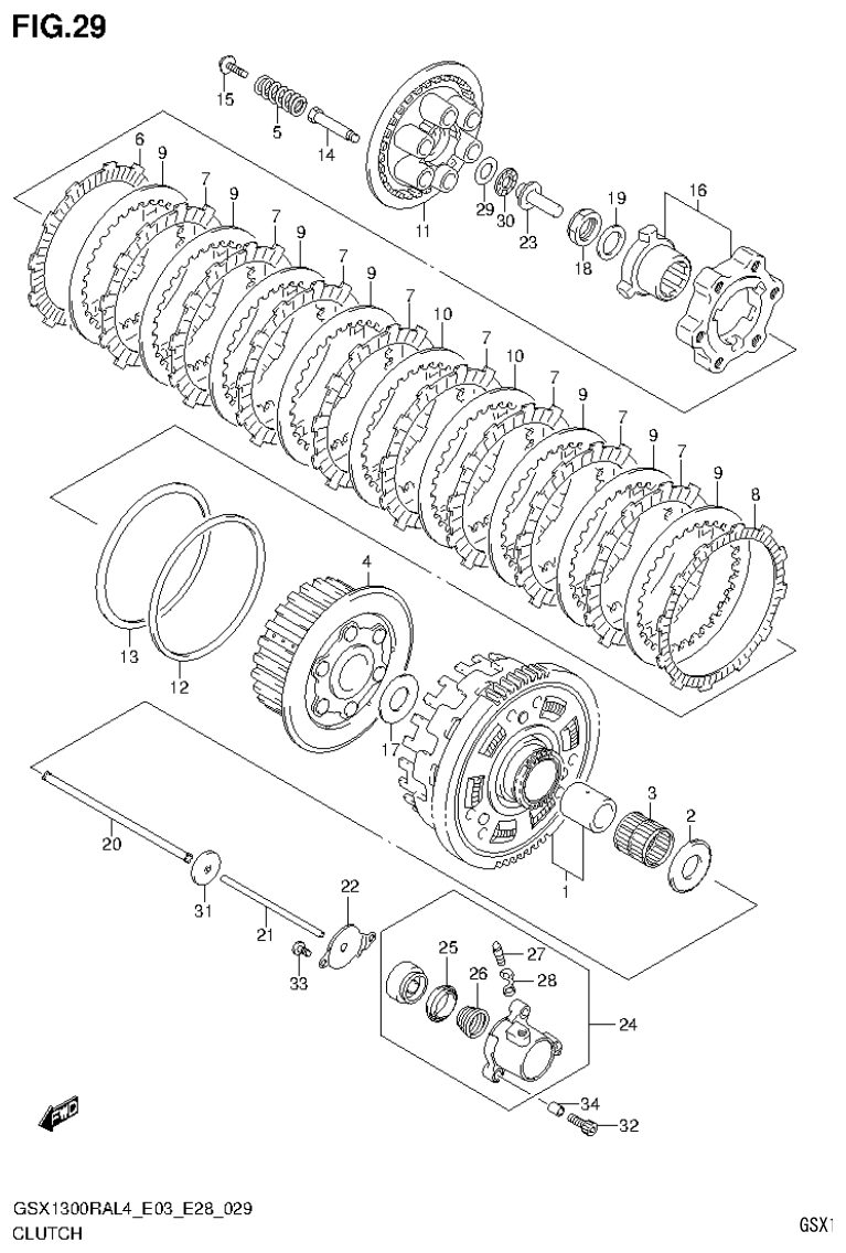 GSX1300RAL4_E03_E28(9900B-30900) – section 29 CLUTCH parts diagram