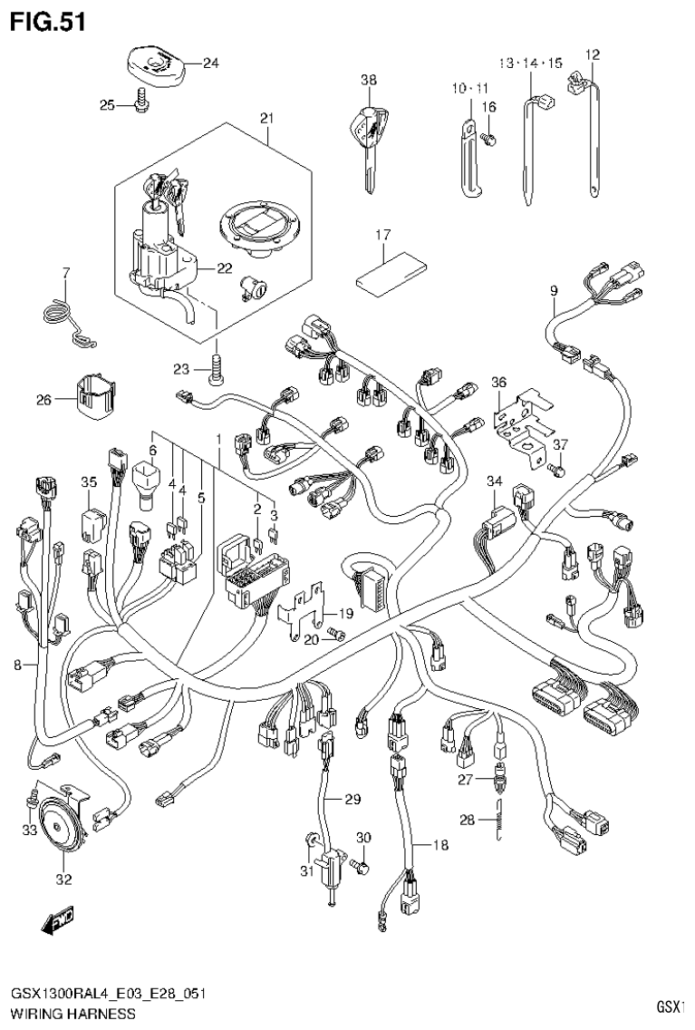 Suzuki GSX1300RAL4_E03_E28(9900B-30900) WIRING HARNESS (GSX1300RAL4 E28) parts diagram