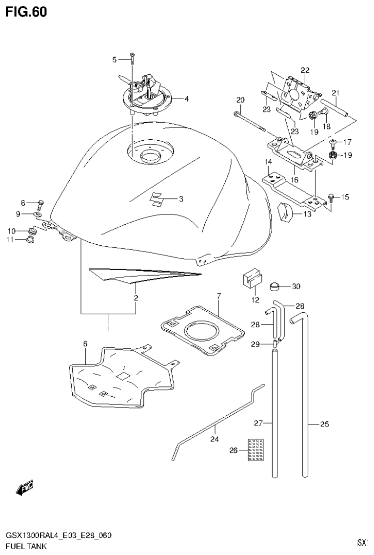 Suzuki GSX1300RAL4_E03_E28(9900B-30900) FUEL TANK (GSX1300RAL4 E28) parts diagram
