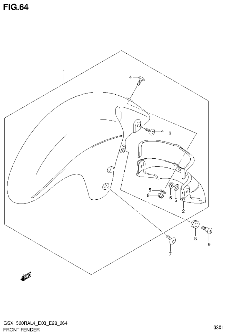 Suzuki GSX1300RAL4_E03_E28(9900B-30900) FRONT FENDER (GSX1300RAL4 E03) parts diagram
