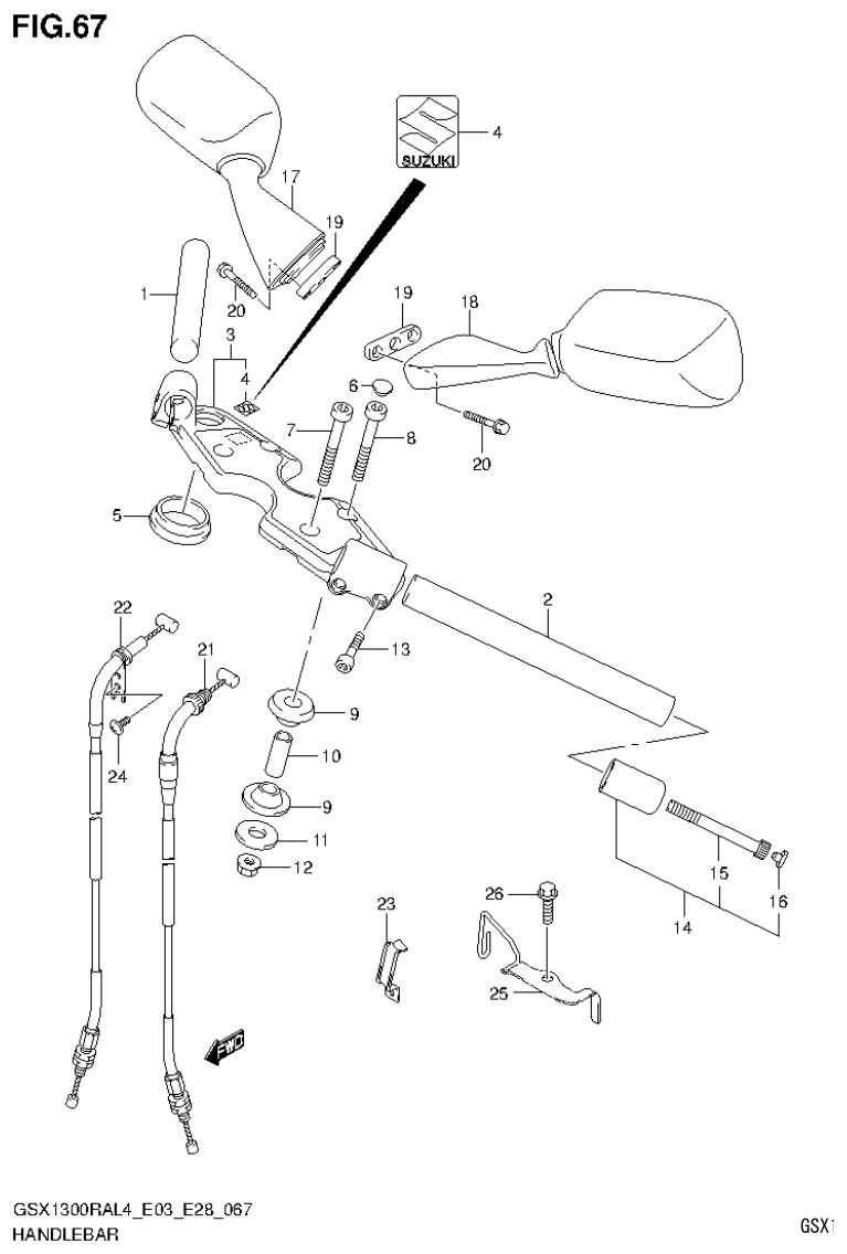 Suzuki GSX1300RAL4_E03_E28(9900B-30900) HANDLEBAR (GSX1300RAL4 E03) parts diagram