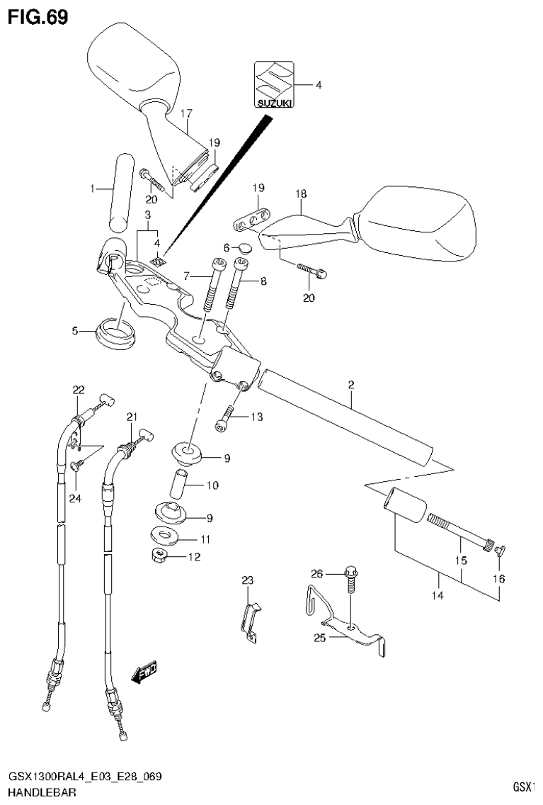 Suzuki GSX1300RAL4_E03_E28(9900B-30900) HANDLEBAR (GSX1300RAL4 E33) parts diagram