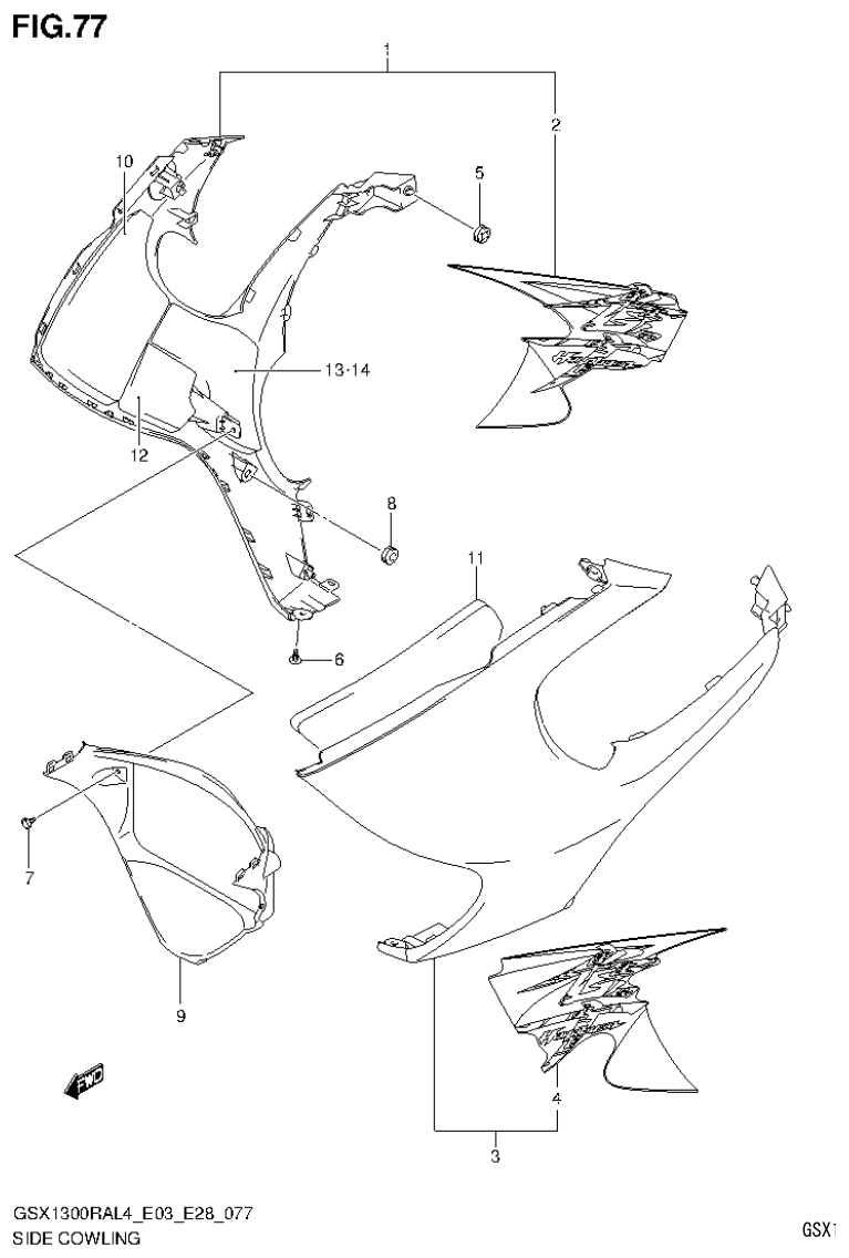 Suzuki GSX1300RAL4_E03_E28(9900B-30900) SIDE COWLING parts diagram