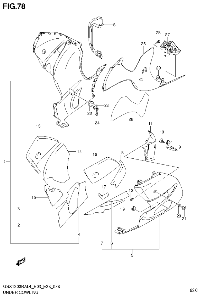 Suzuki GSX1300RAL4_E03_E28(9900B-30900) UNDER COWLING parts diagram