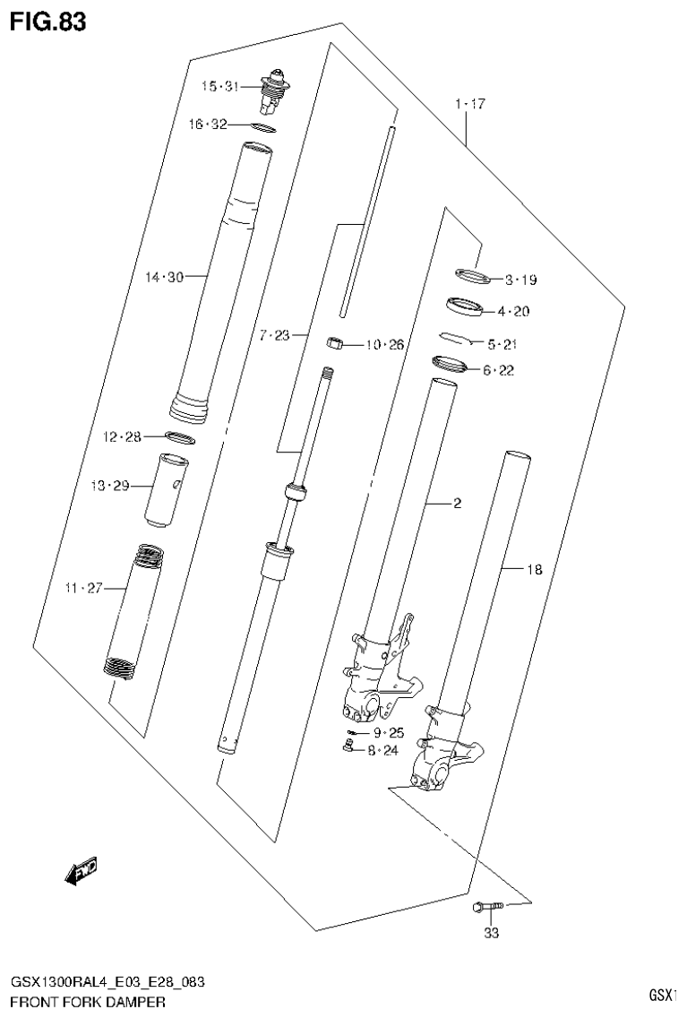 GSX1300RAL4_E03_E28(9900B-30900) – section 83 FRONT FORK DAMPER parts diagram