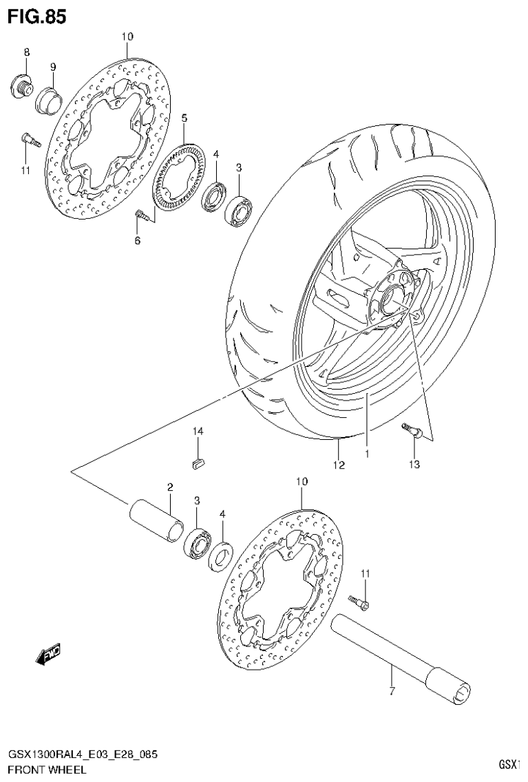 GSX1300RAL4_E03_E28(9900B-30900) – section 85 FRONT WHEEL parts diagram