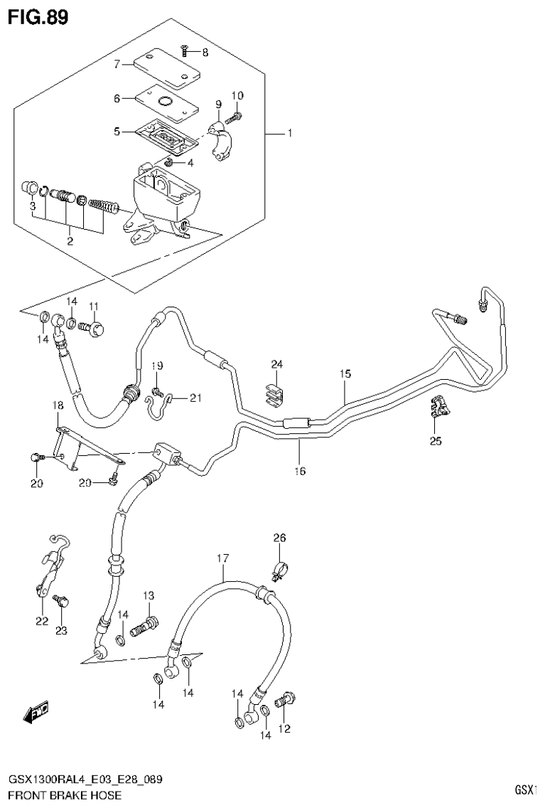 Suzuki GSX1300RAL4_E03_E28(9900B-30900) FRONT BRAKE HOSE (GSX1300RAL4 E28) parts diagram