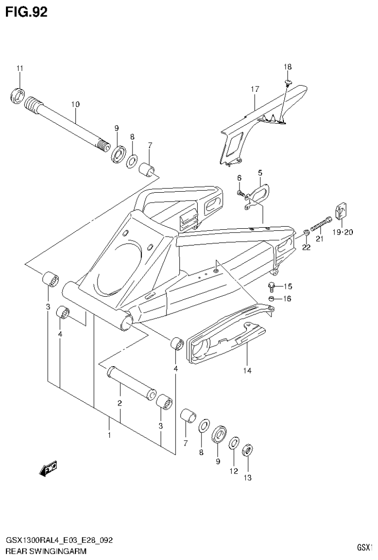 Suzuki GSX1300RAL4_E03_E28(9900B-30900) REAR SWINGINGARM parts diagram