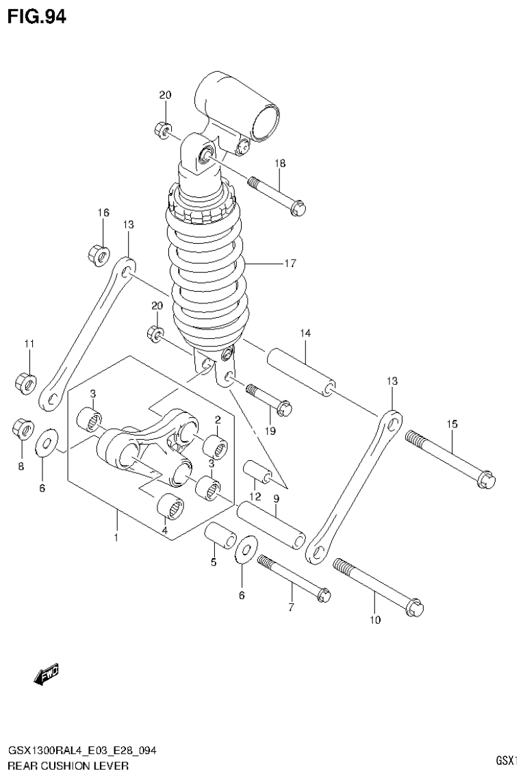 Suzuki GSX1300RAL4_E03_E28(9900B-30900) REAR CUSHION LEVER (GSX1300RAL4 E28) parts diagram
