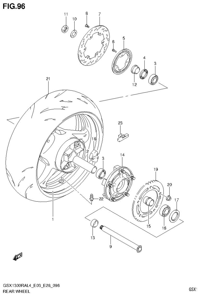 Suzuki GSX1300RAL4_E03_E28(9900B-30900) REAR WHEEL (GSX1300RAL4 E03) parts diagram