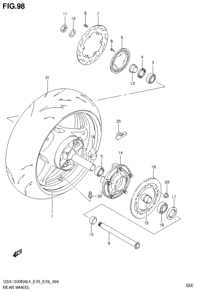 Suzuki GSX1300RAL4_E03_E28(9900B-30900) REAR WHEEL (GSX1300RAL4 E33) parts diagram