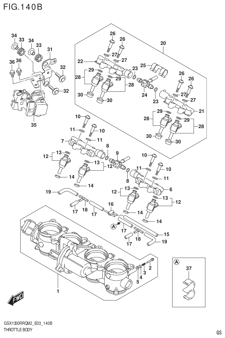 Suzuki GSX1300RRQM2_E03(9900B-31813-000)-1 THROTTLE BODY (E03,E28) parts diagram