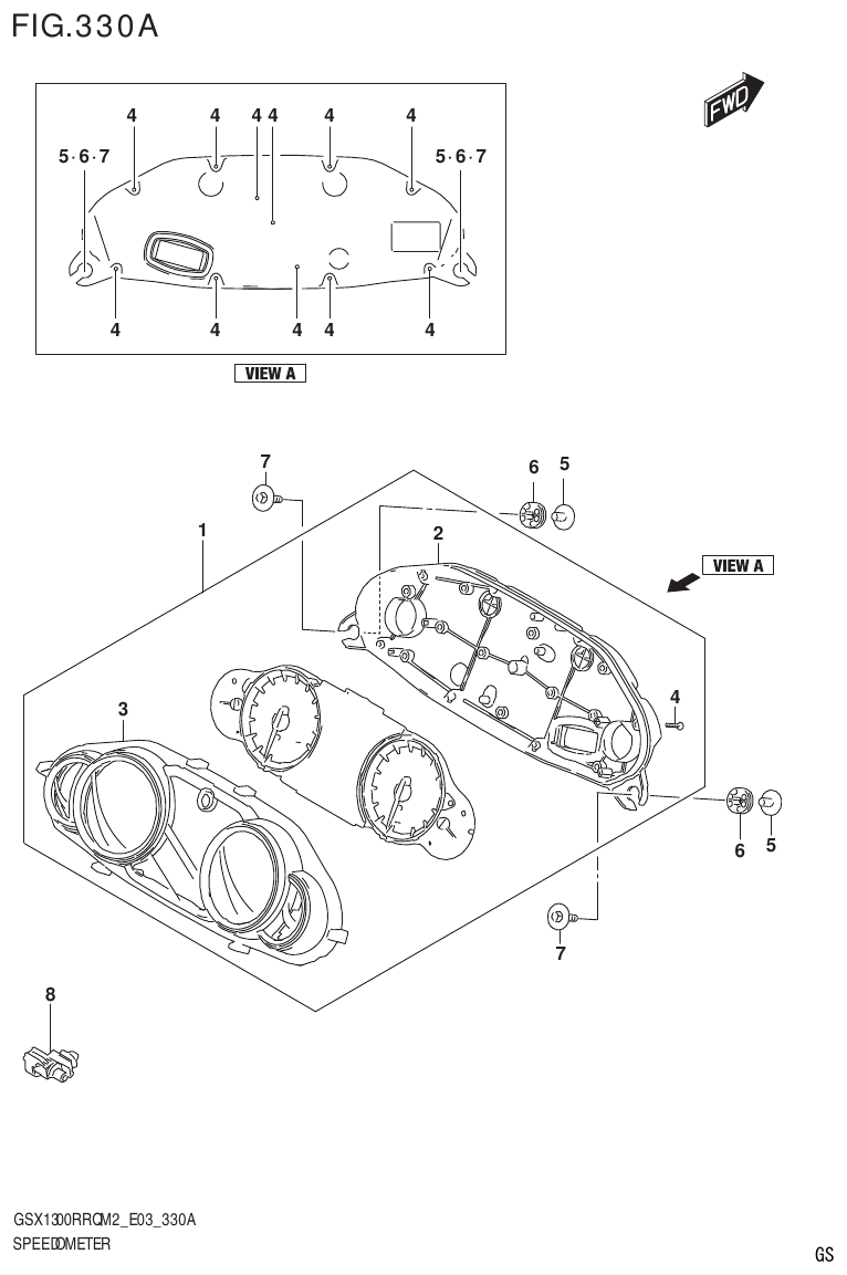 GSX1300RRQM2_E03(9900B-31813-000)-1 – section 330A SPEEDOMETER (E03,E33) parts diagram