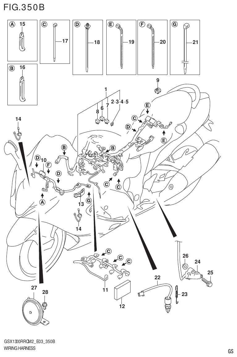 GSX1300RRQM2_E03(9900B-31813-000)-1 – section 350B WIRING HARNESS (E03,E28) parts diagram