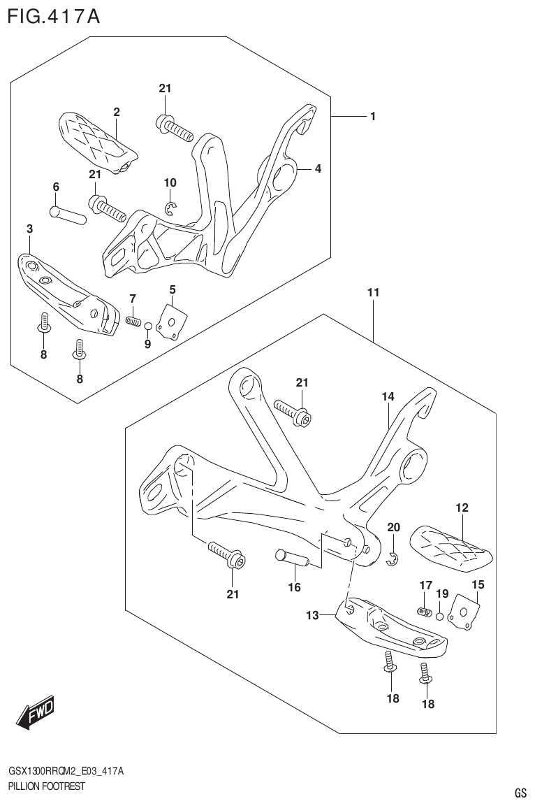 Suzuki GSX1300RRQM2_E03(9900B-31813-000)-1 PILLION FOOTREST parts diagram