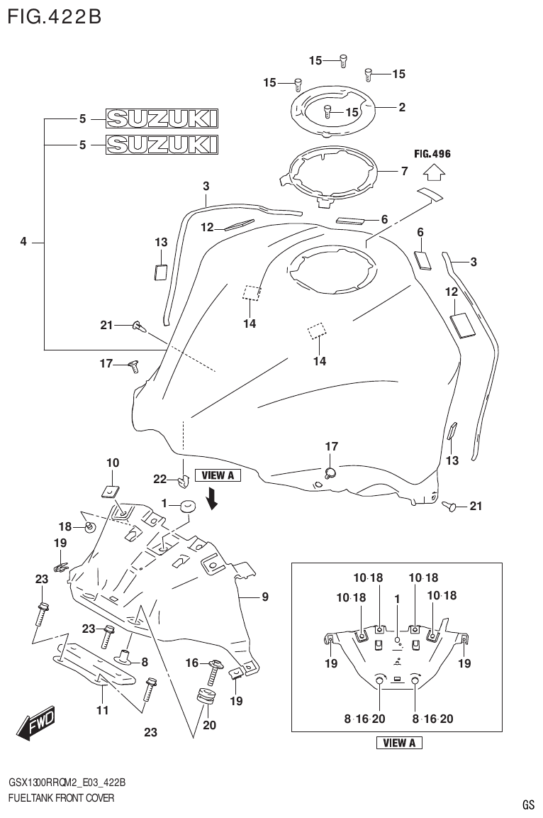 Suzuki GSX1300RRQM2_E03(9900B-31813-000)-1 FUEL TANK FRONT COVER (GSX1300RRQZ) parts diagram