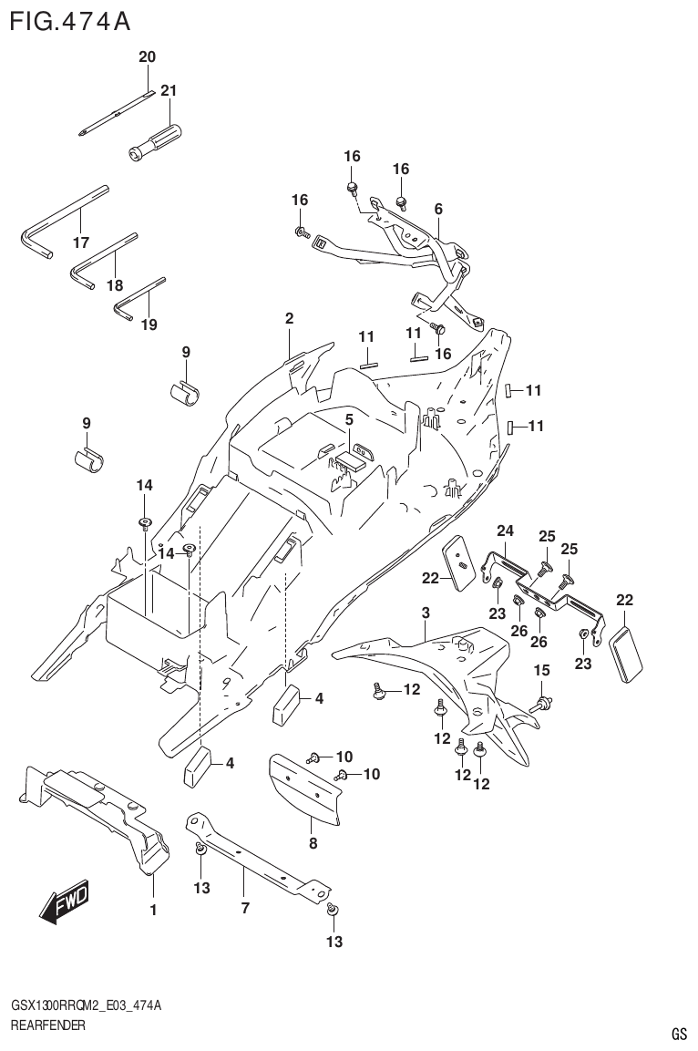 Suzuki GSX1300RRQM2_E03(9900B-31813-000)-1 REAR FENDER (E28) parts diagram