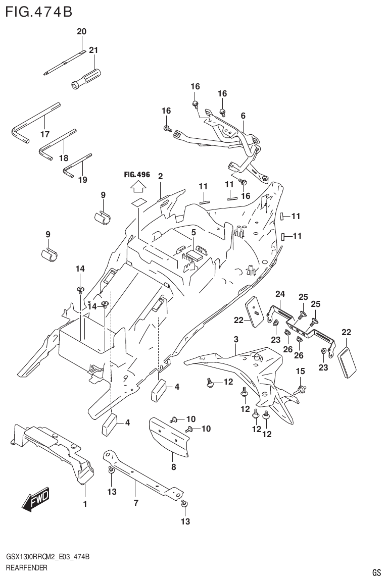 Suzuki GSX1300RRQM2_E03(9900B-31813-000)-1 REAR FENDER (E03) parts diagram