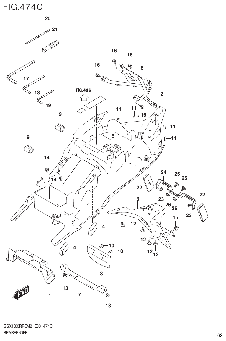 Suzuki GSX1300RRQM2_E03(9900B-31813-000)-1 REAR FENDER (E33) parts diagram