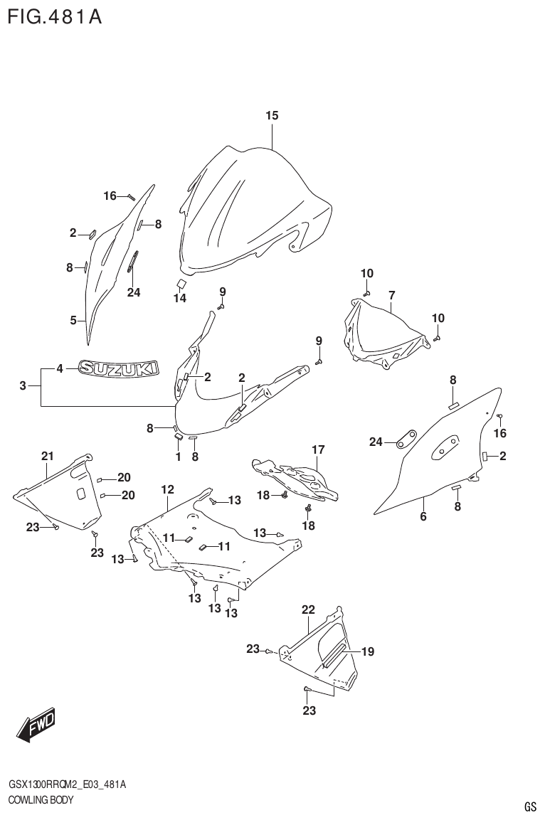 Suzuki GSX1300RRQM2_E03(9900B-31813-000)-1 COWLING BODY (GSX1300RRQ) parts diagram