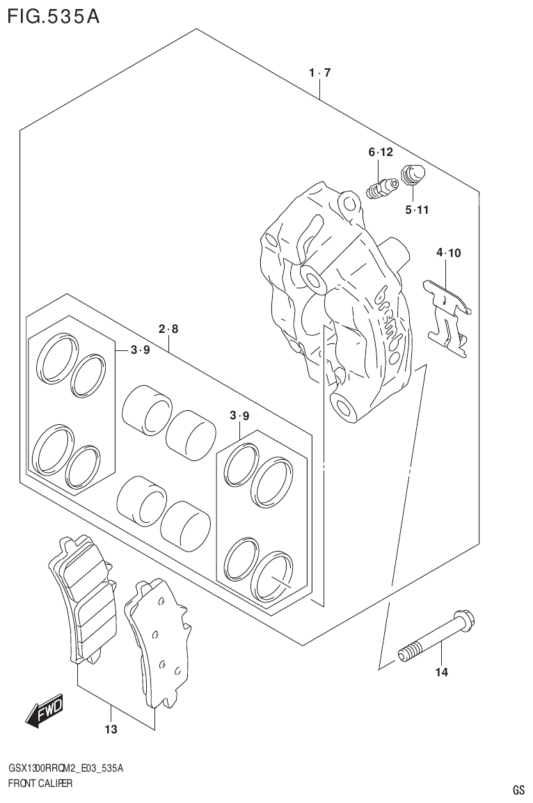 Suzuki GSX1300RRQM2_E03(9900B-31813-000)-1 FRONT CALIPER parts diagram