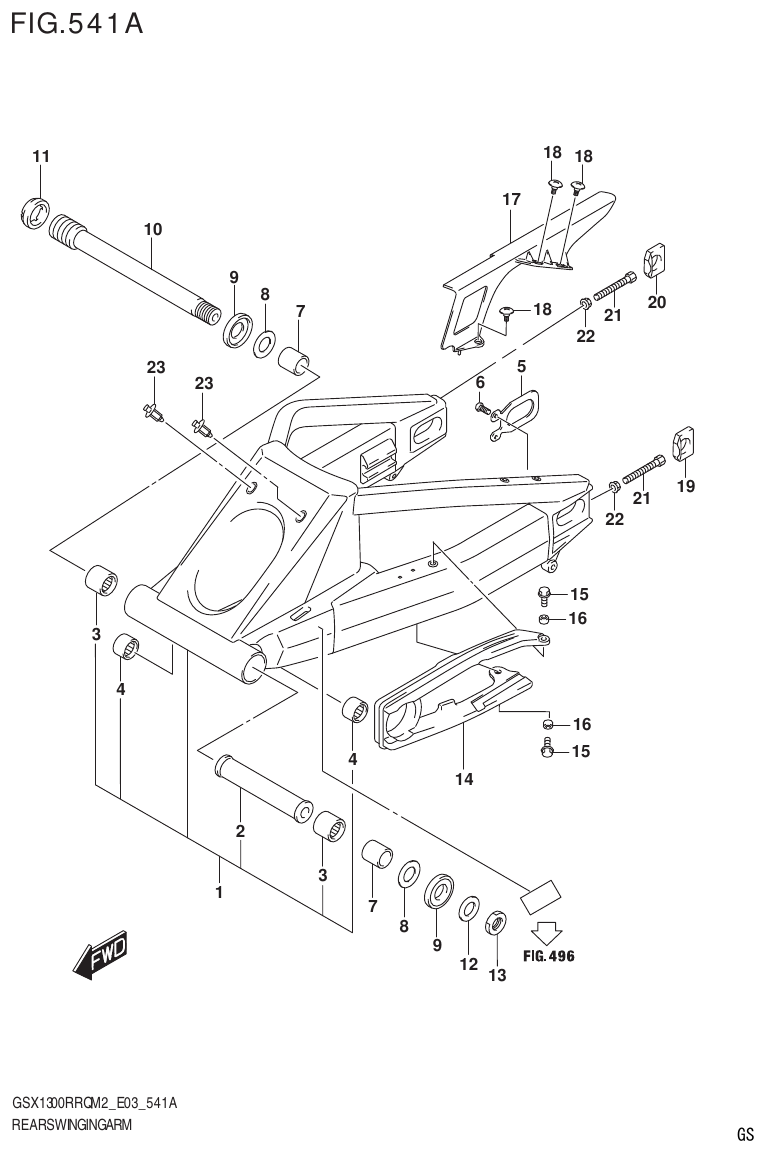 Suzuki GSX1300RRQM2_E03(9900B-31813-000)-1 REAR SWINGINGARM parts diagram