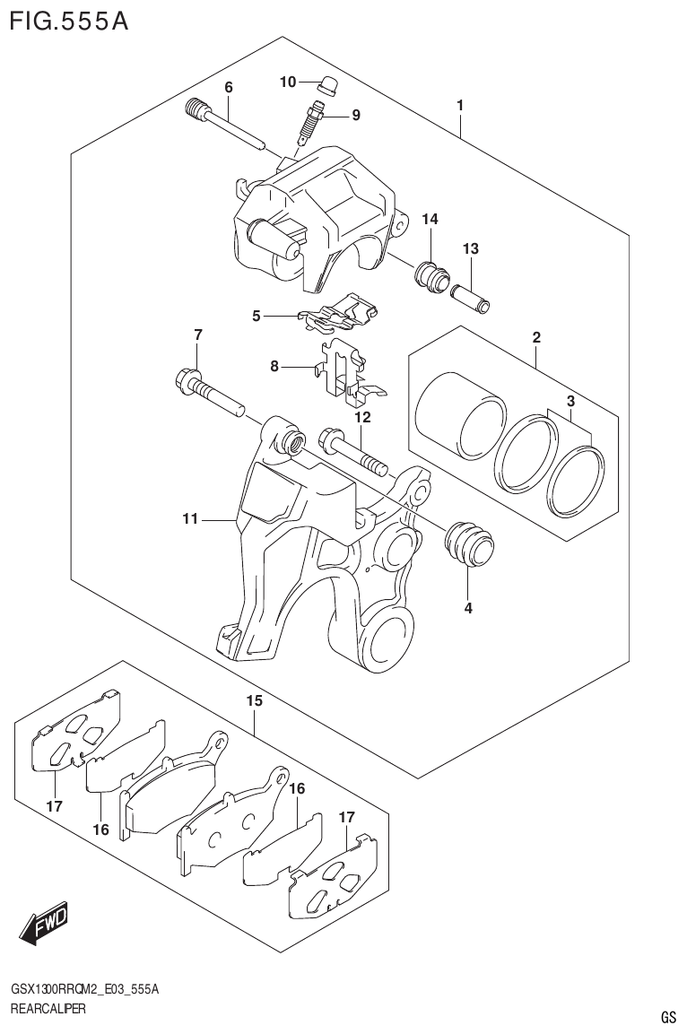 Suzuki GSX1300RRQM2_E03(9900B-31813-000)-1 REAR CALIPER parts diagram