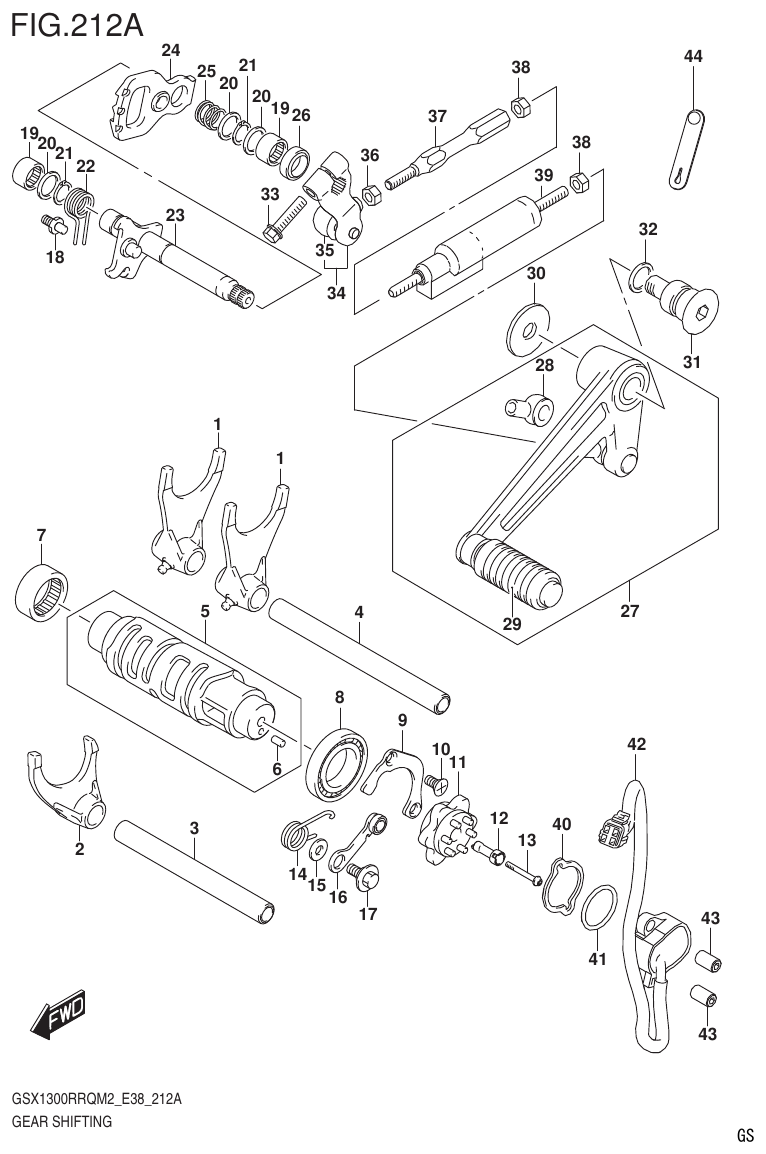 GSX1300RRQM2_E38(9900B-31885-000) – section 212A GEAR SHIFTING parts diagram