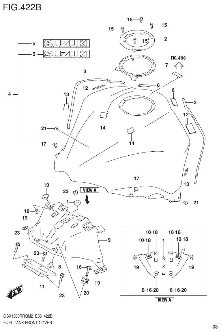 Suzuki GSX1300RRQM2_E38(9900B-31885-000) FUEL TANK FRONT COVER (GSX1300RRQZM2 E38) parts diagram