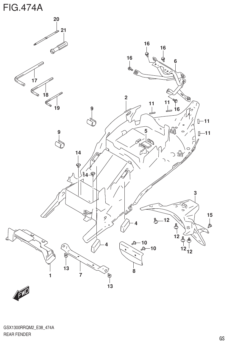 Suzuki GSX1300RRQM2_E38(9900B-31885-000) REAR FENDER parts diagram