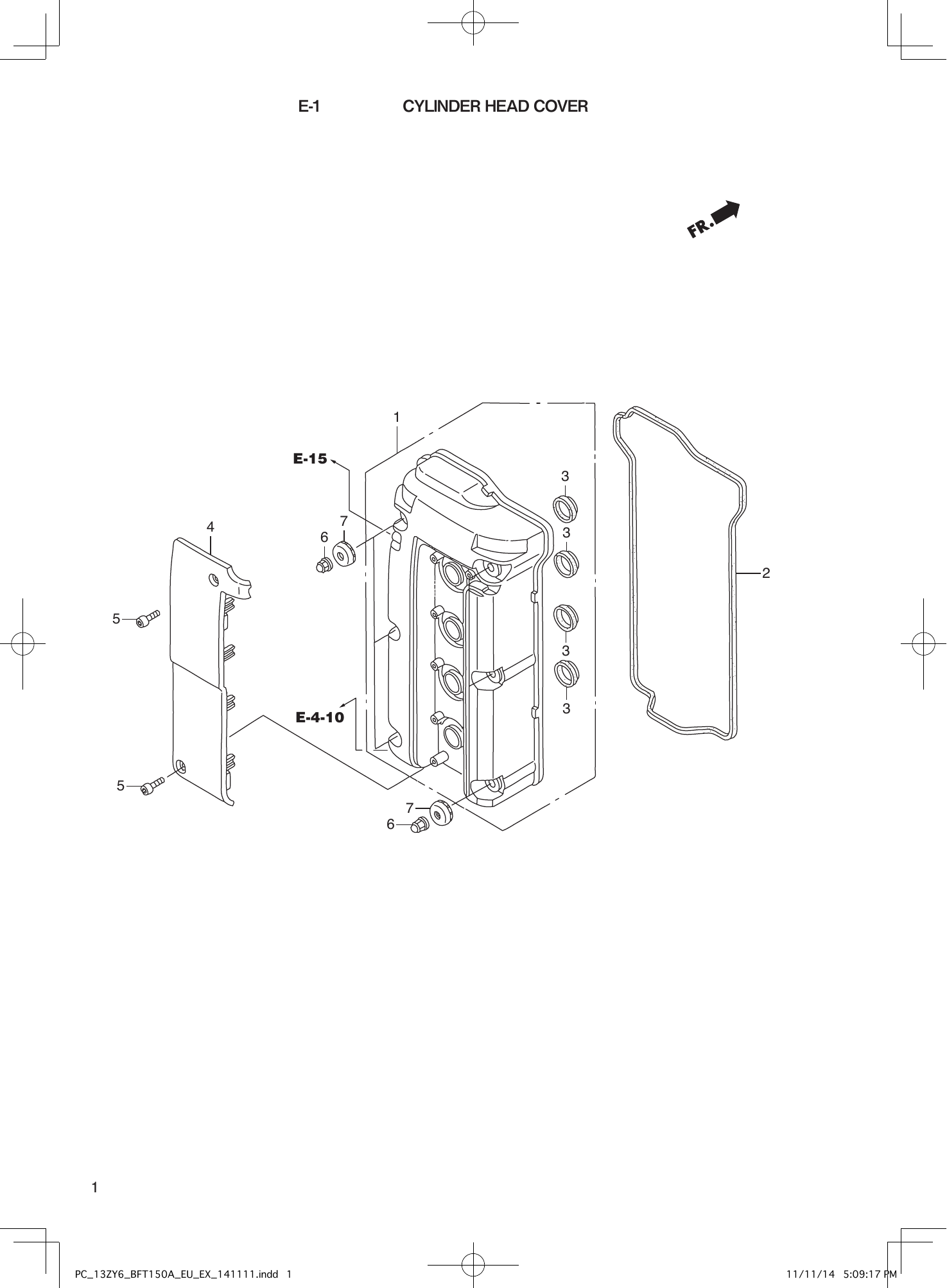 Tohatsu BFT150A CYLINDER HEAD COVER parts diagram