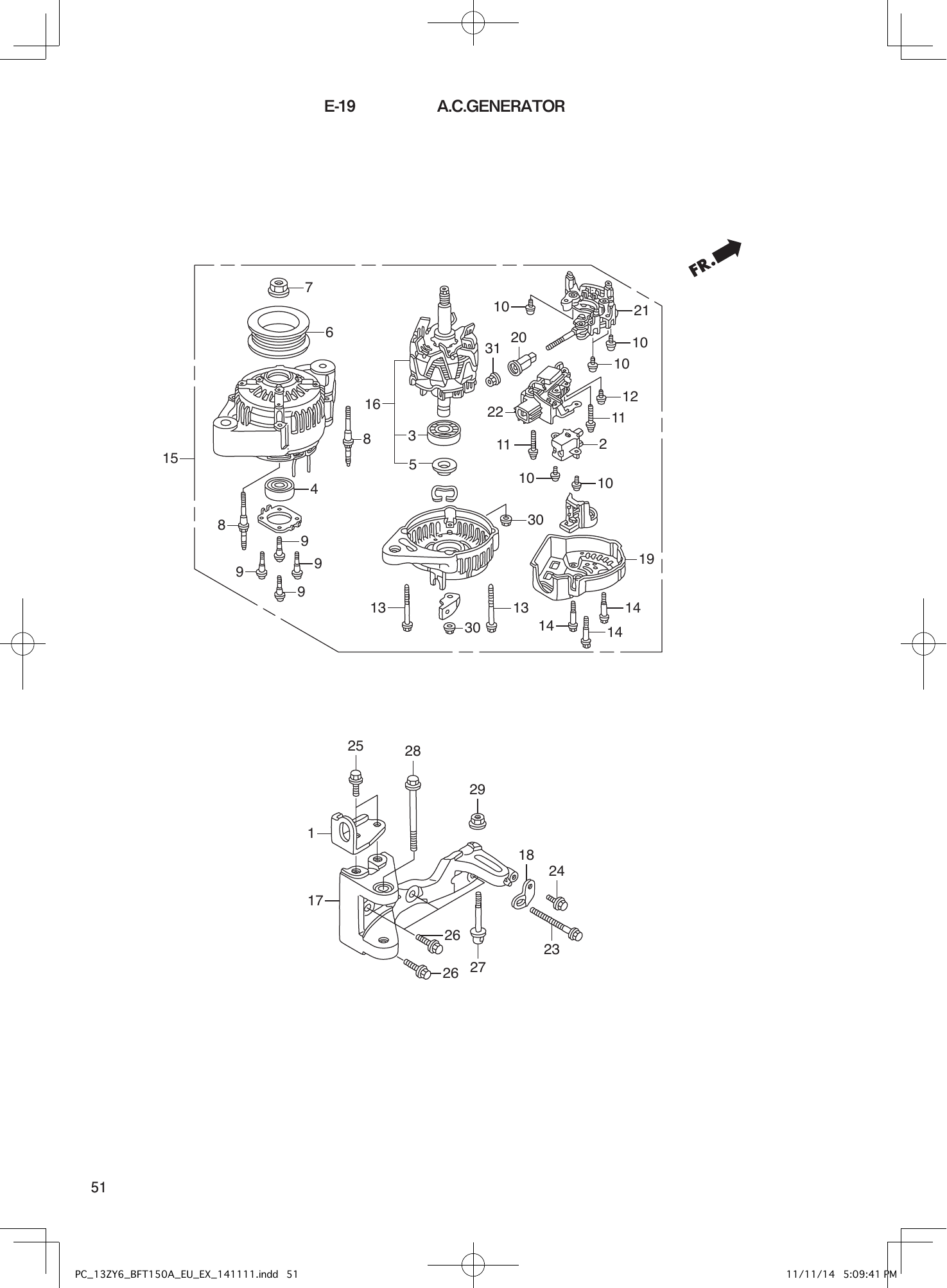 Tohatsu BFT150A A.C.GENERATOR parts diagram