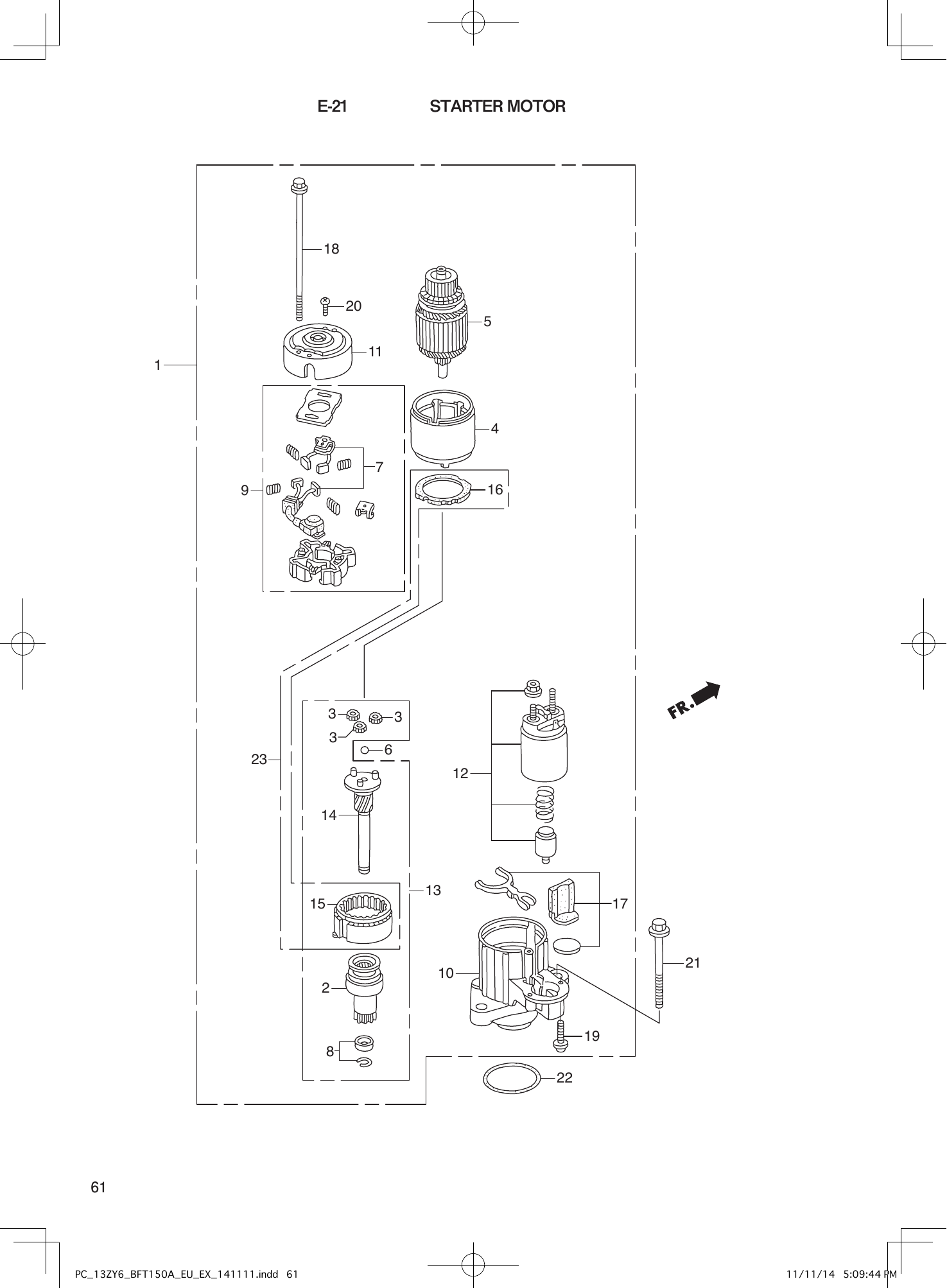 Tohatsu BFT150A STARTER MOTOR parts diagram