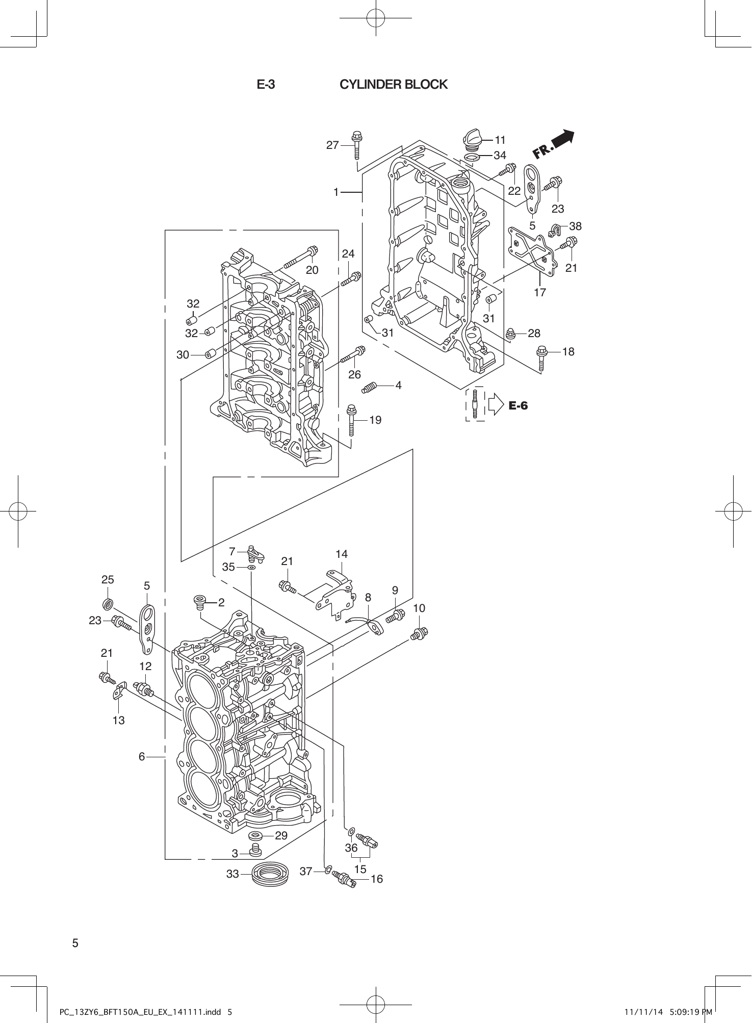 Tohatsu BFT150A CYLINDER BLOCK parts diagram