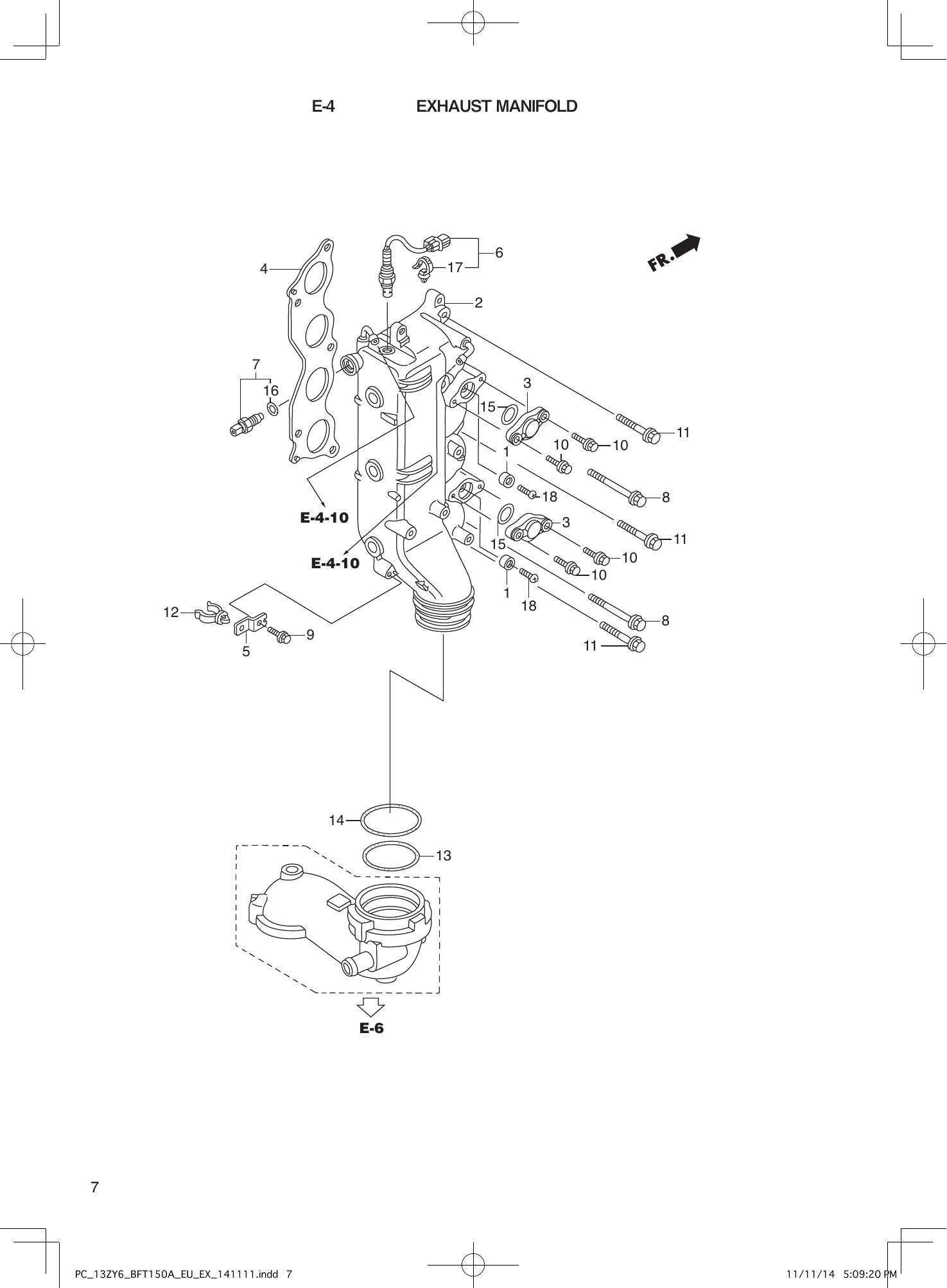 Tohatsu BFT150A EXHAUST MANIFOLD parts diagram
