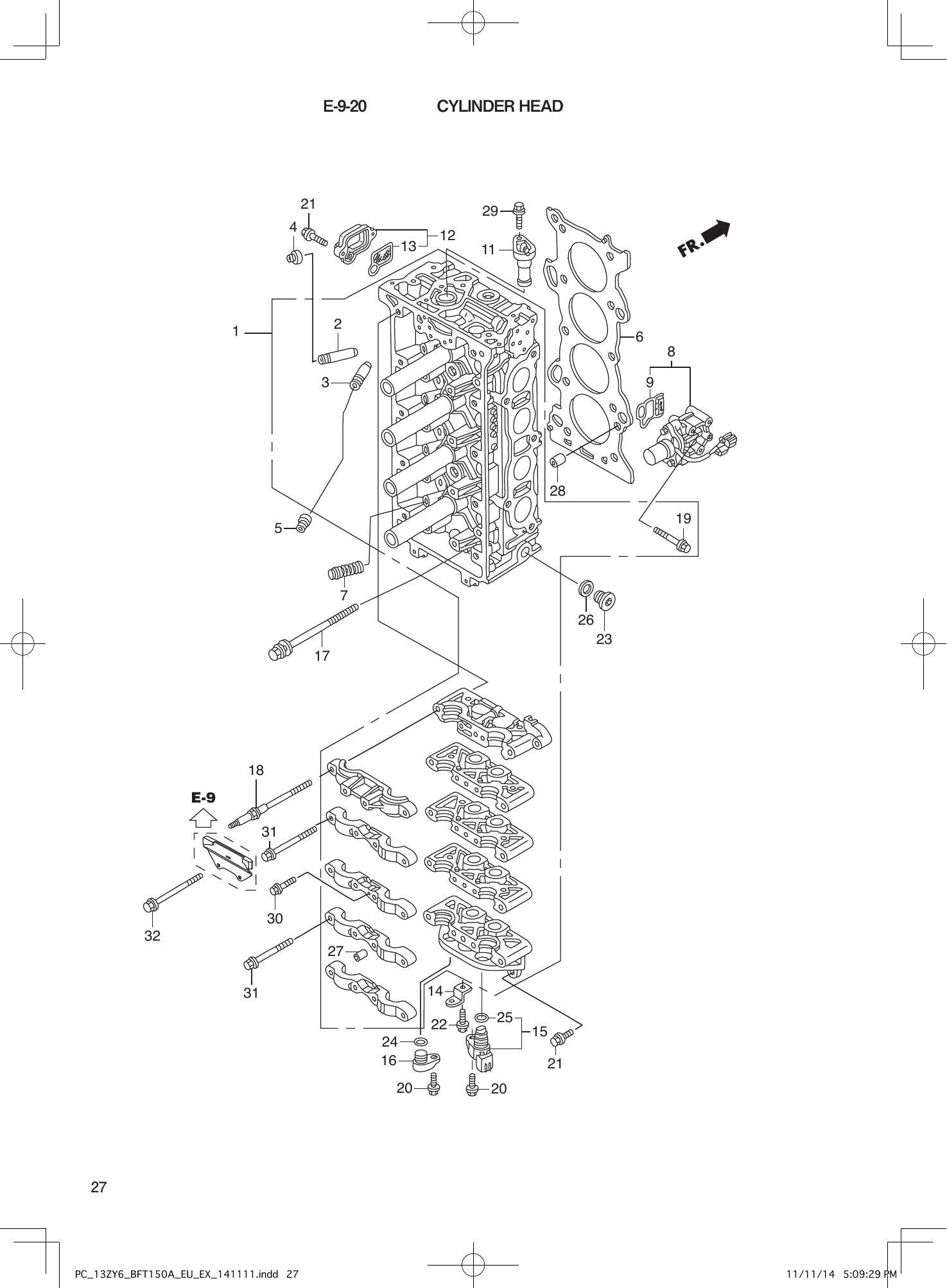 Tohatsu BFT150A CYLINDER HEAD parts diagram