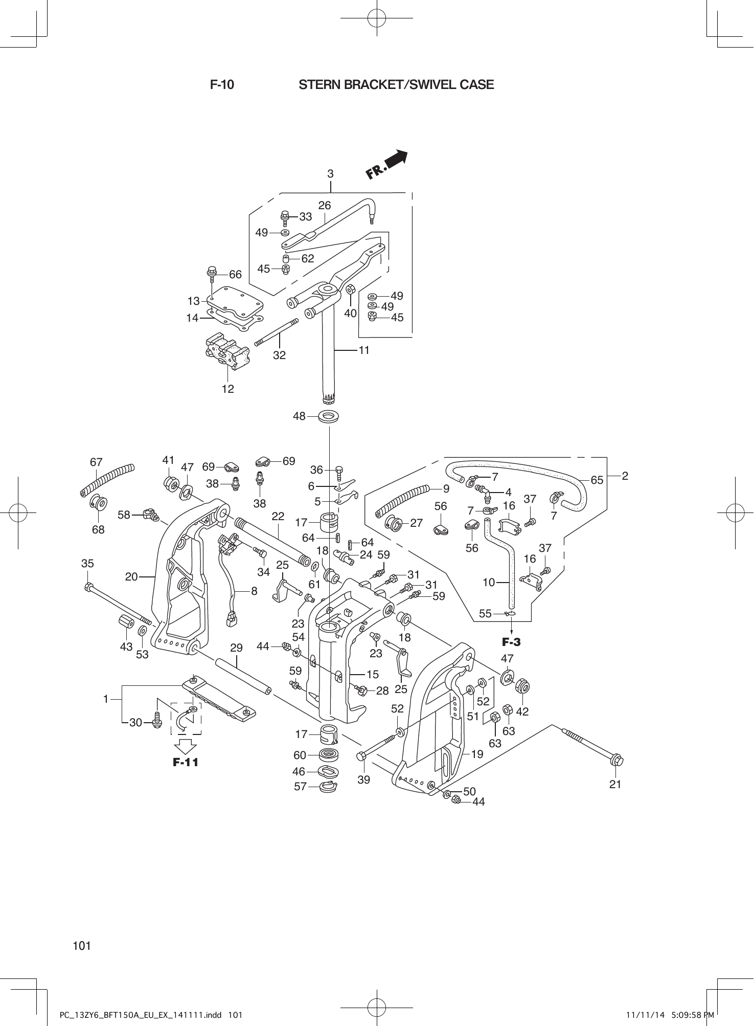 Tohatsu BFT150A STERN BRACKET/SWIVEL CASE parts diagram