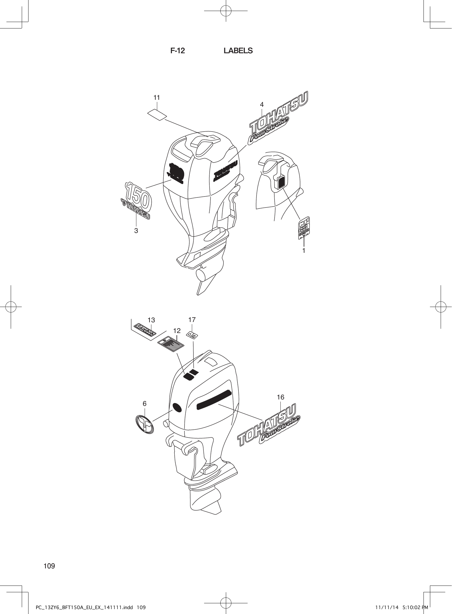Tohatsu BFT150A LABELS parts diagram