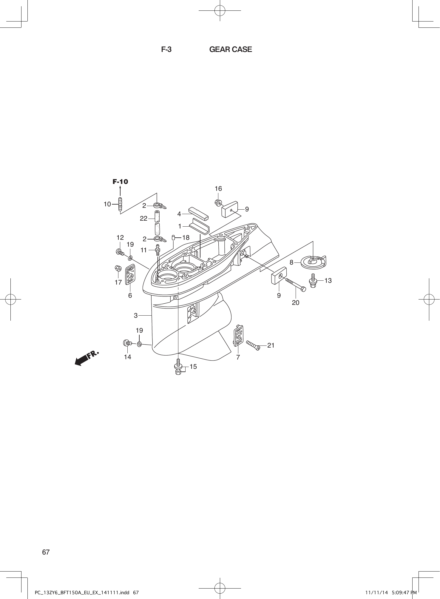 Tohatsu BFT150A GEAR CASE parts diagram