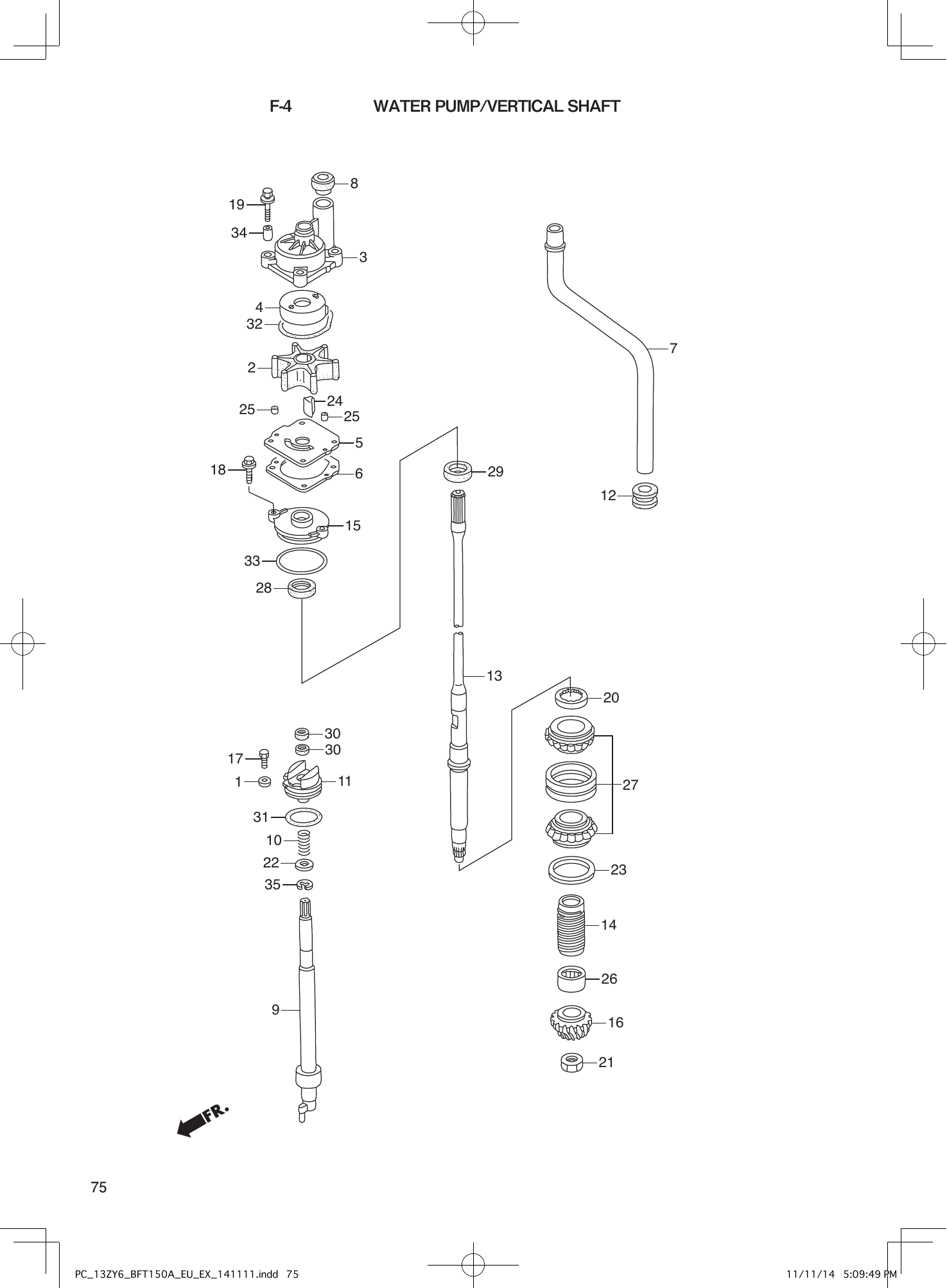 Tohatsu BFT150A WATER PUMP/VERTICAL SHAFT parts diagram
