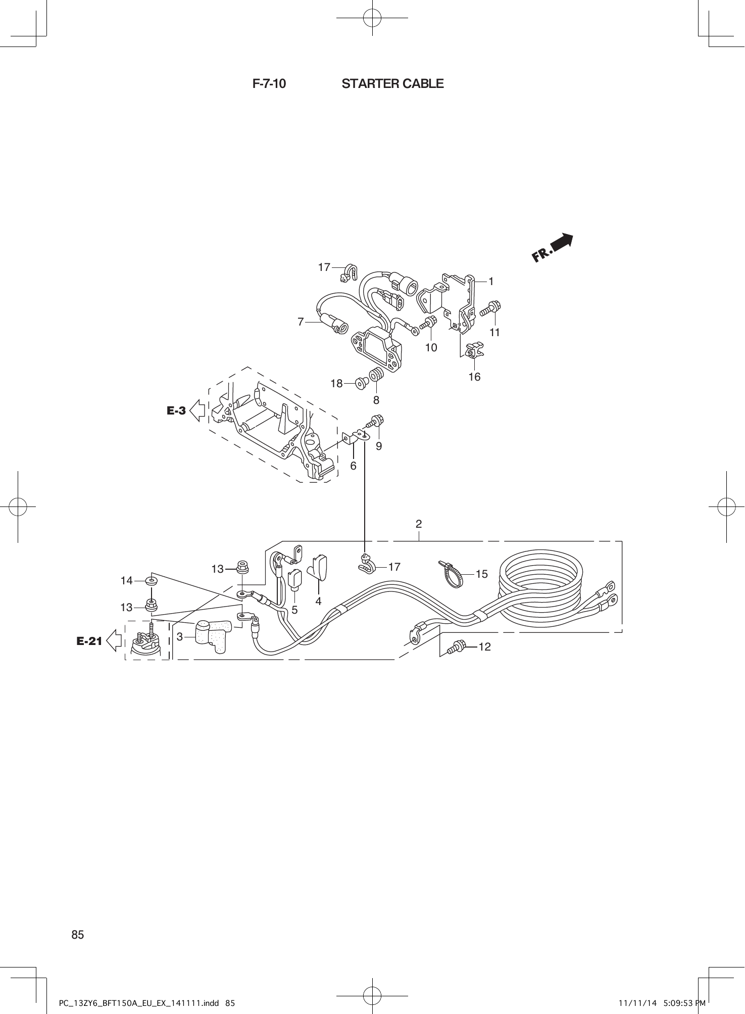 Tohatsu BFT150A STARTER CABLE parts diagram