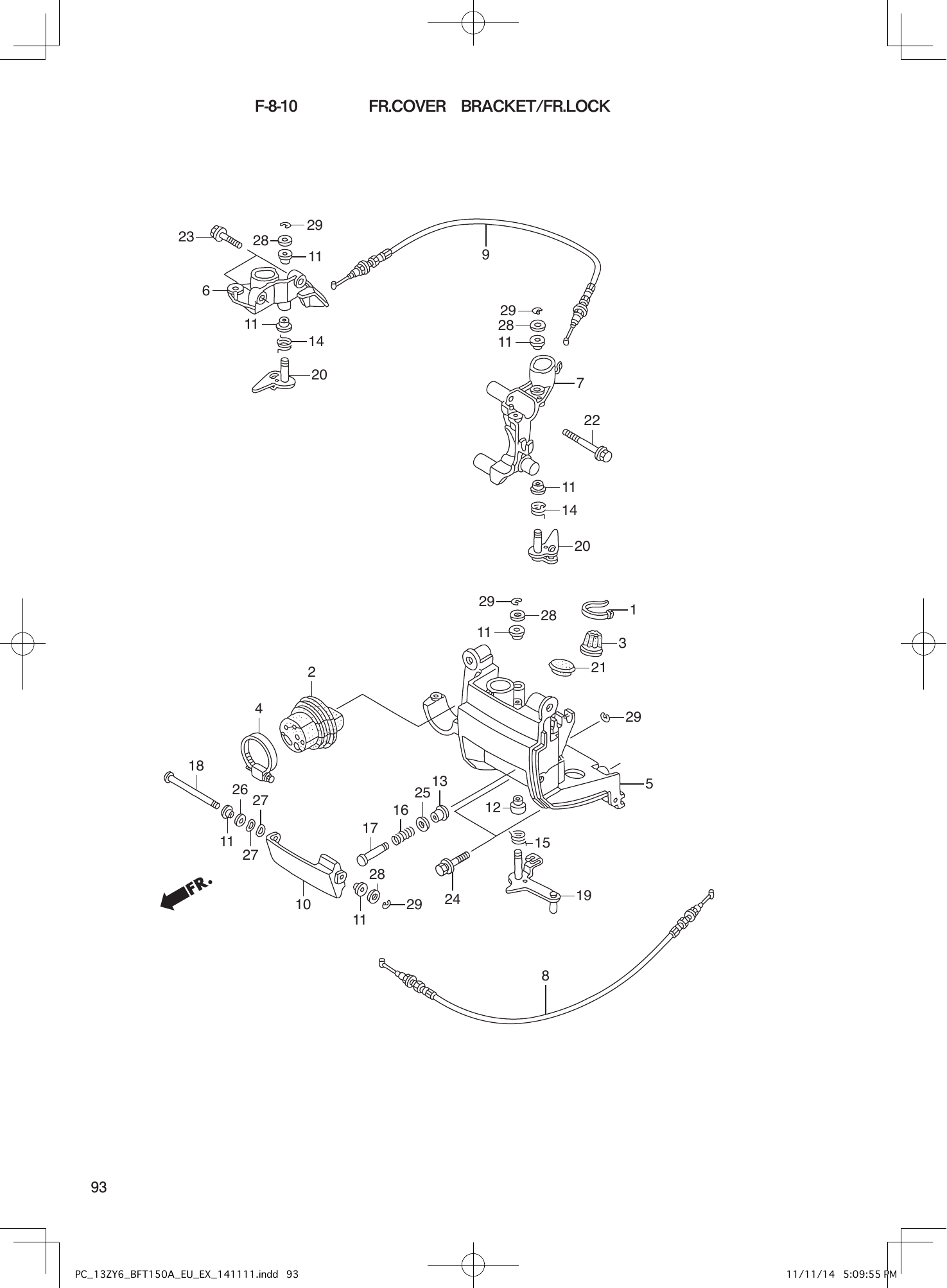 Tohatsu BFT150A FR.COVER BRACKET/FR.LOCK parts diagram