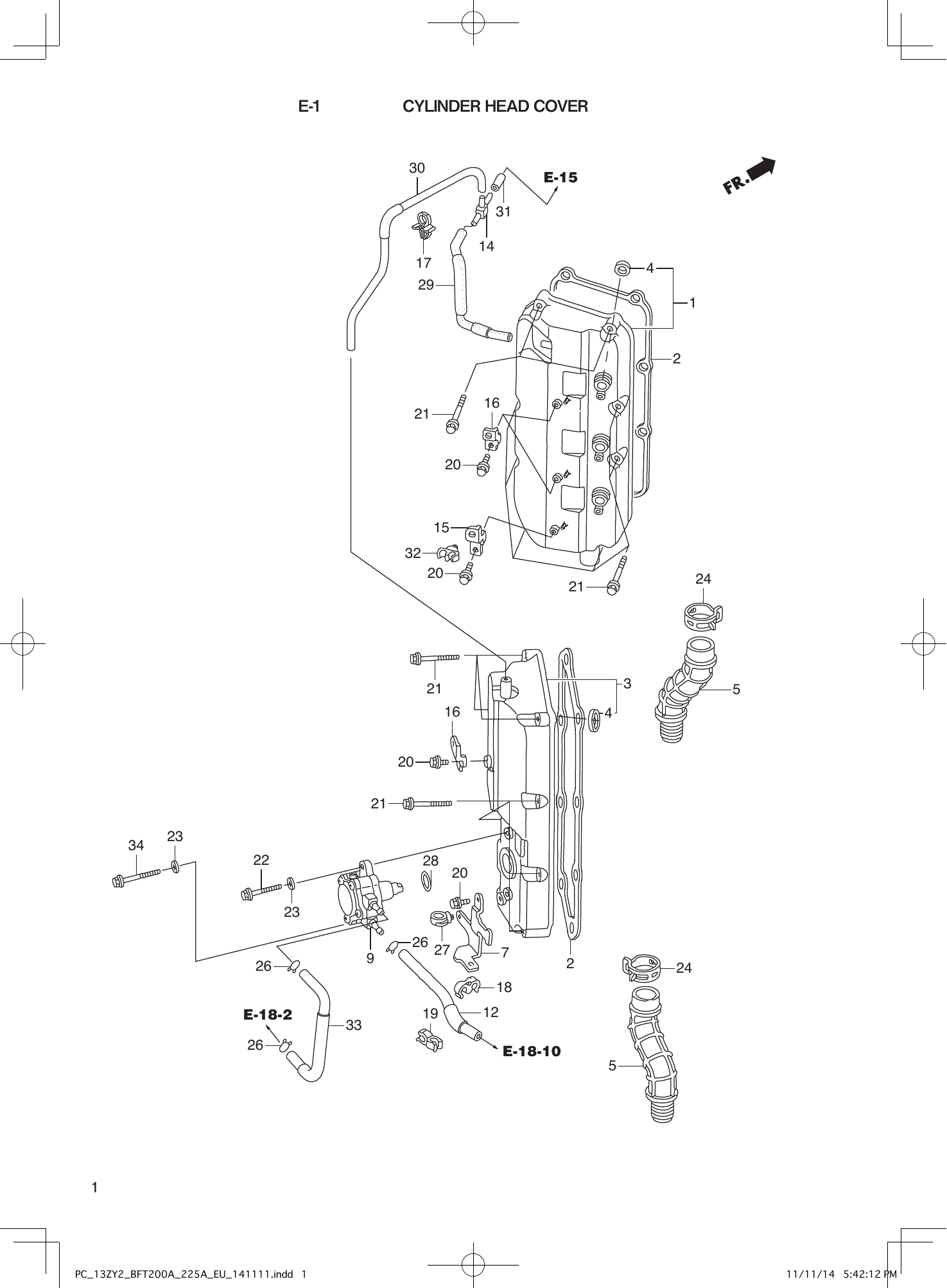 Tohatsu BFT200-225A CYLINDER HEAD COVER parts diagram