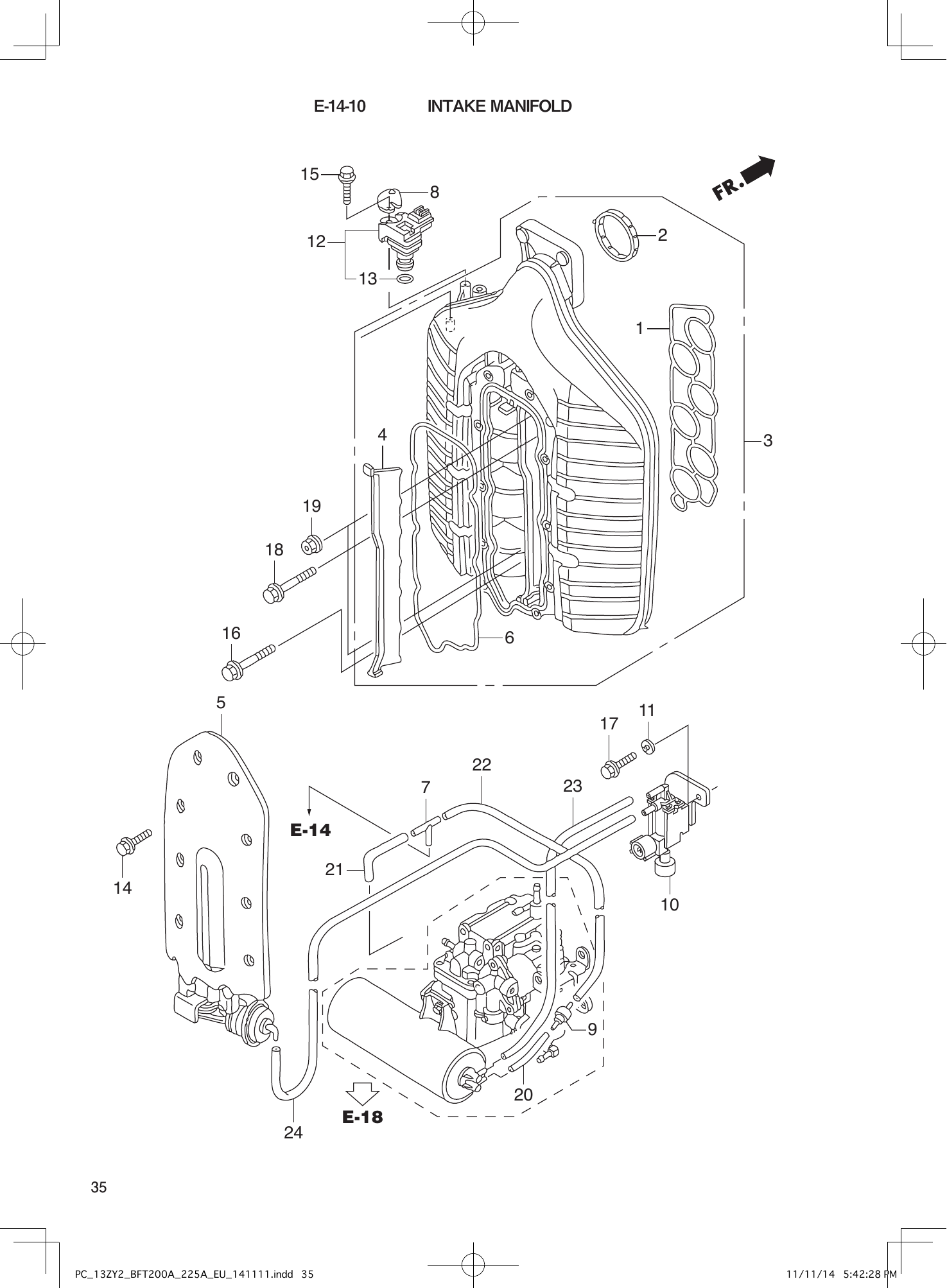 Tohatsu BFT200-225A INTAKE MANIFOLD parts diagram