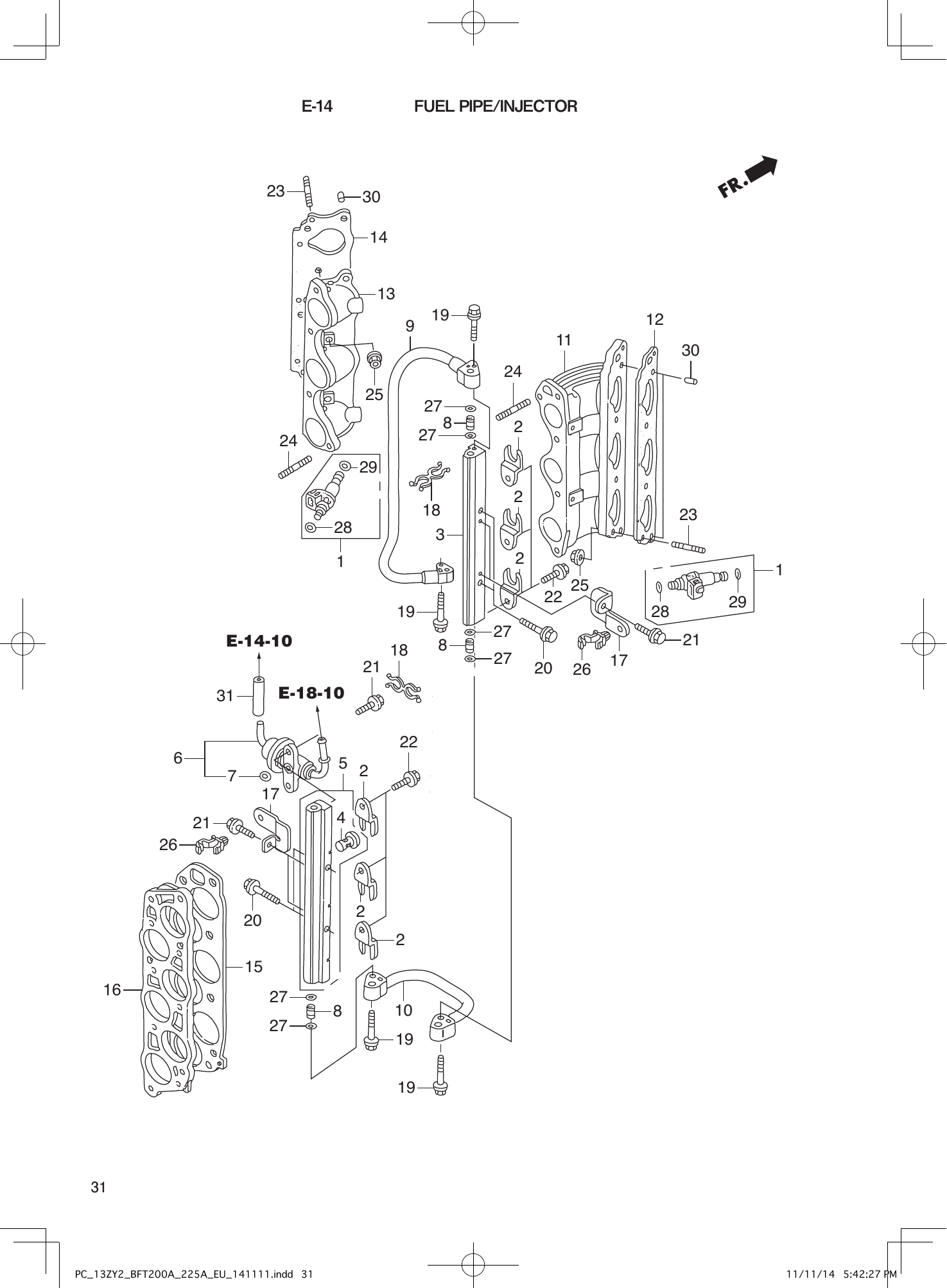 Tohatsu BFT200-225A FUEL PIPE/INJECTOR parts diagram