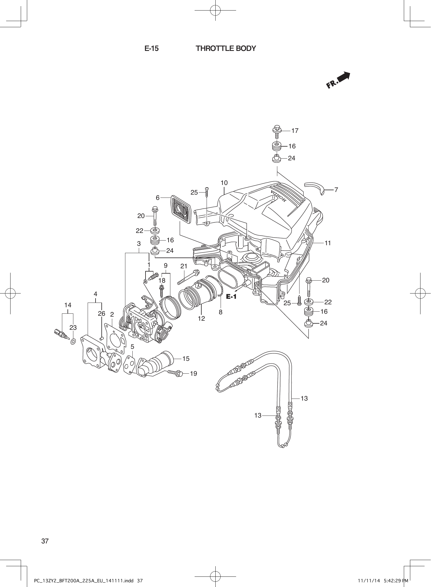 Tohatsu BFT200-225A THROTTLE BODY parts diagram