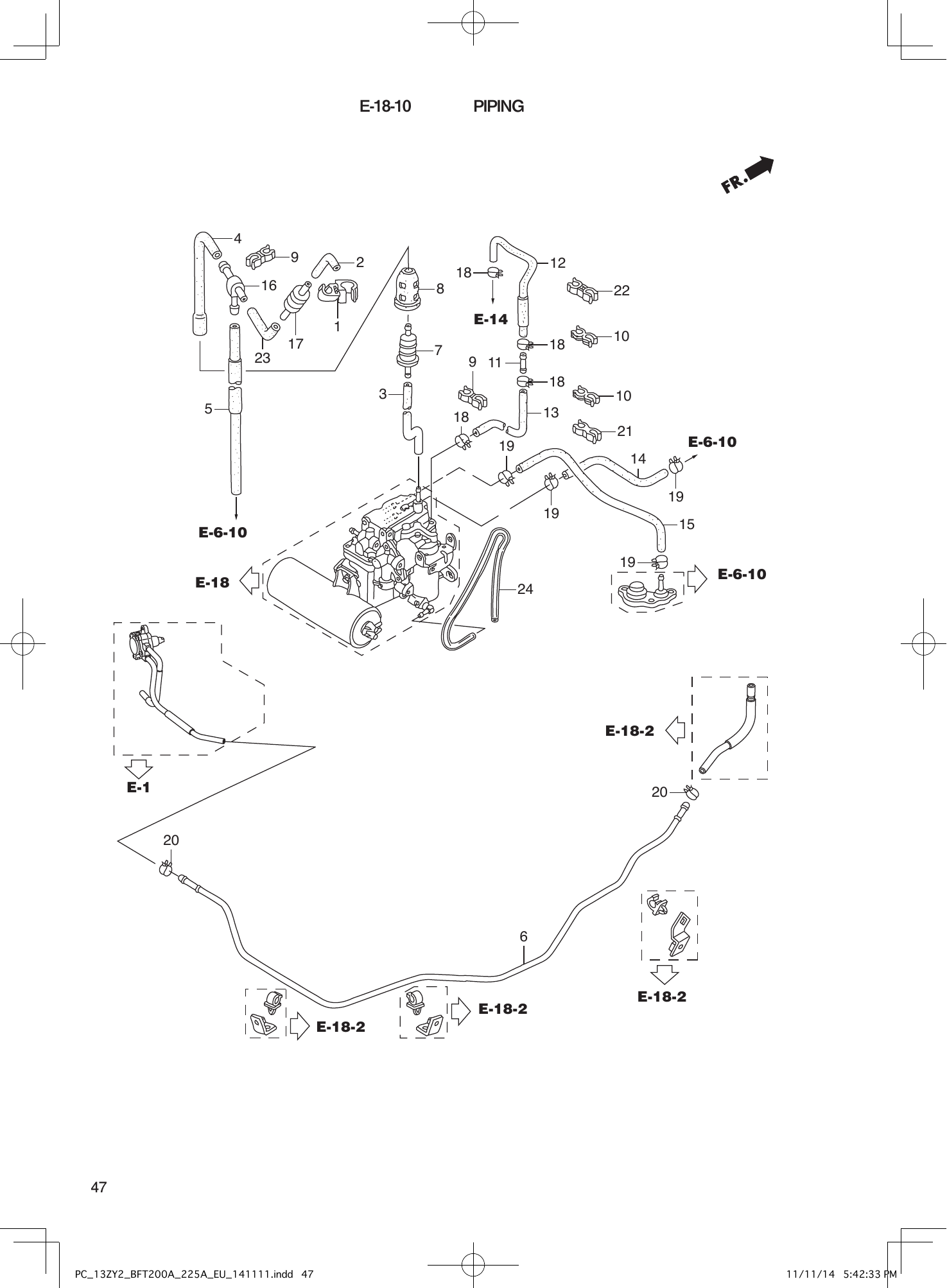 Tohatsu BFT200-225A PIPING parts diagram
