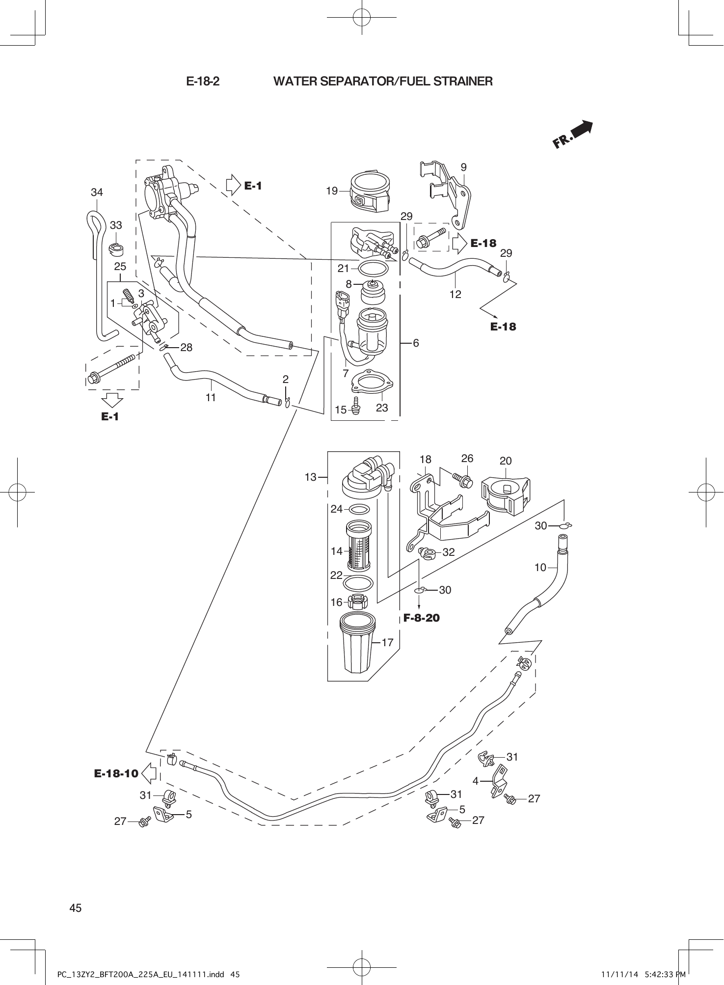 Tohatsu BFT200-225A WATER SEPARATOR/FUEL STRAINER parts diagram